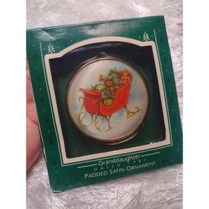 Hallmark Padded Satin Ornament Granddaughter 1987 Sleigh with Toys Used